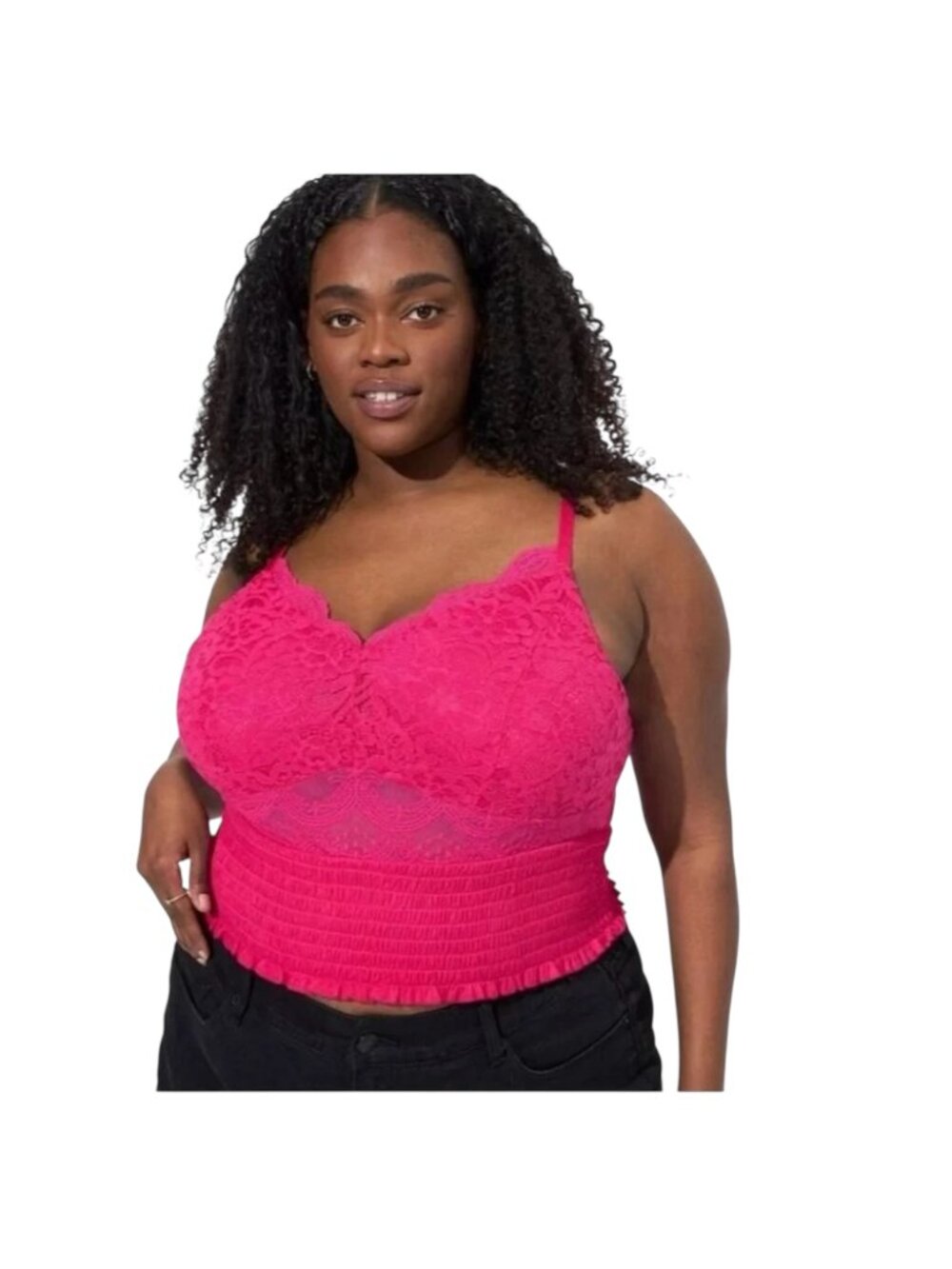 TORRID Lace Smocked Crop Top In Pink Peacock - Size 4X
